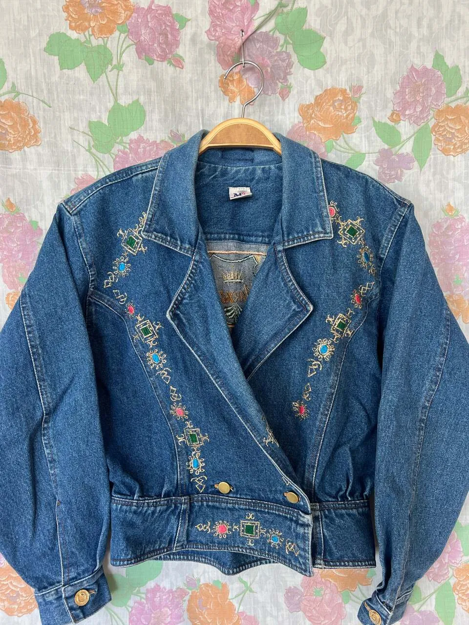 90's Embroidered Denim Bomber