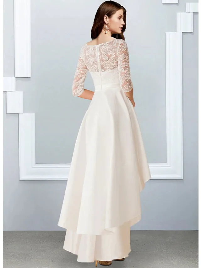 Bachelorette Party Little White Dresses Wedding Dresses Asymmetrical A-Line Half Sleeve Illusion Neck Chiffon With Cascading