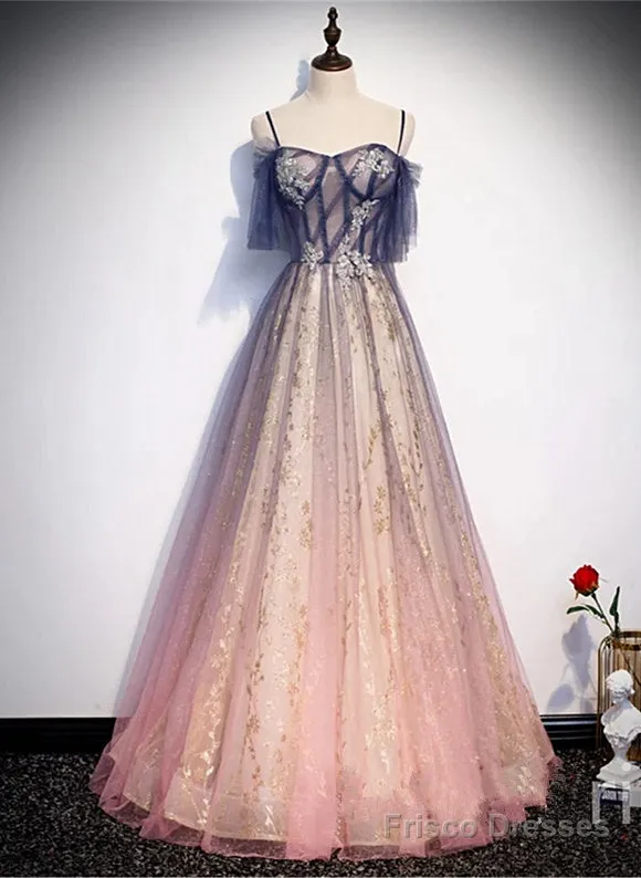Beautiful Gradient Pink Sweetheart Floor Length Party Dresses, A-Line Gradient Long Prom Dresses