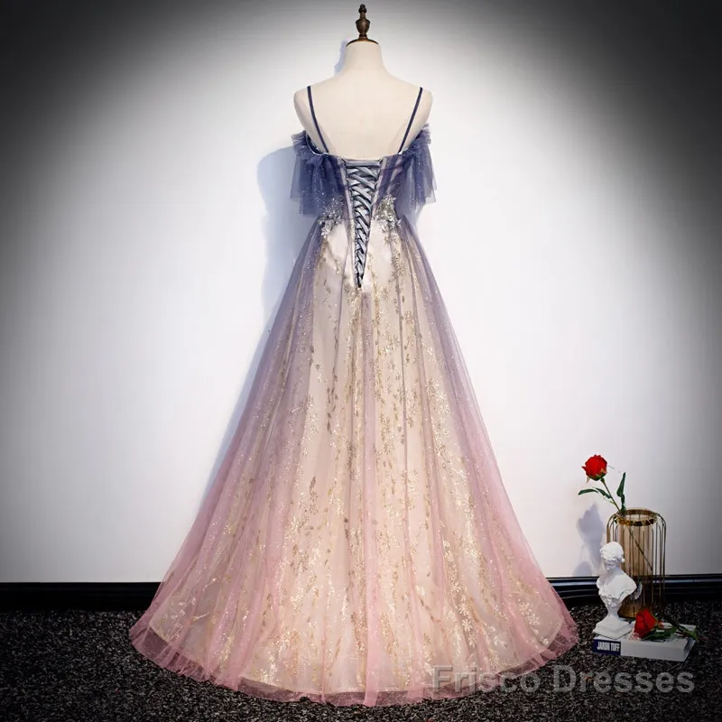 Beautiful Gradient Pink Sweetheart Floor Length Party Dresses, A-Line Gradient Long Prom Dresses