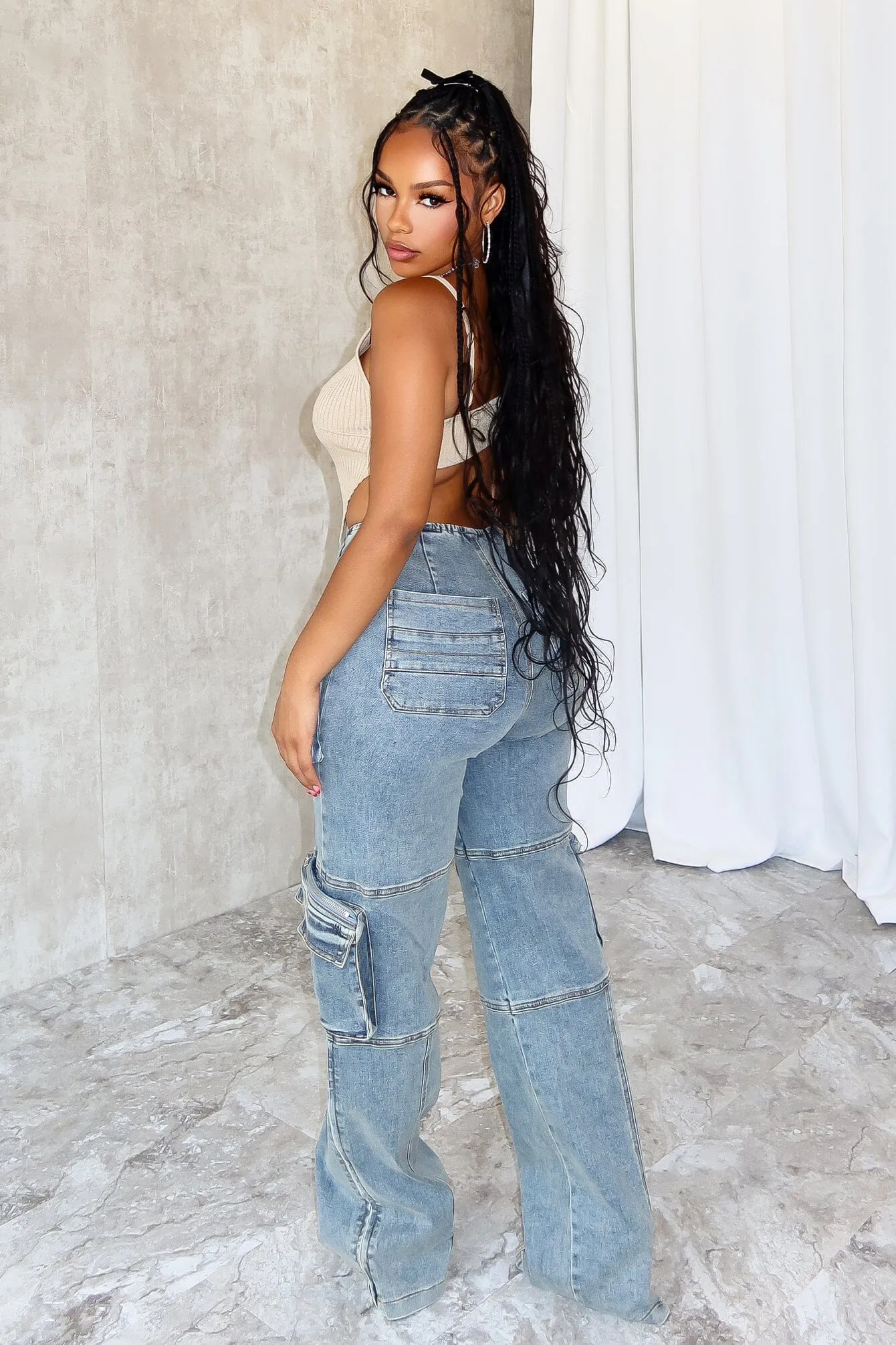 Beck Washed Denim Cargo Jeans