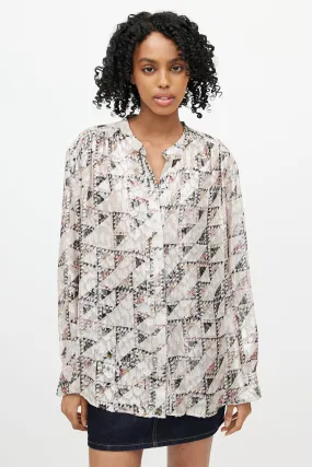 Beige & Multicolour Geometric Silk Shirt