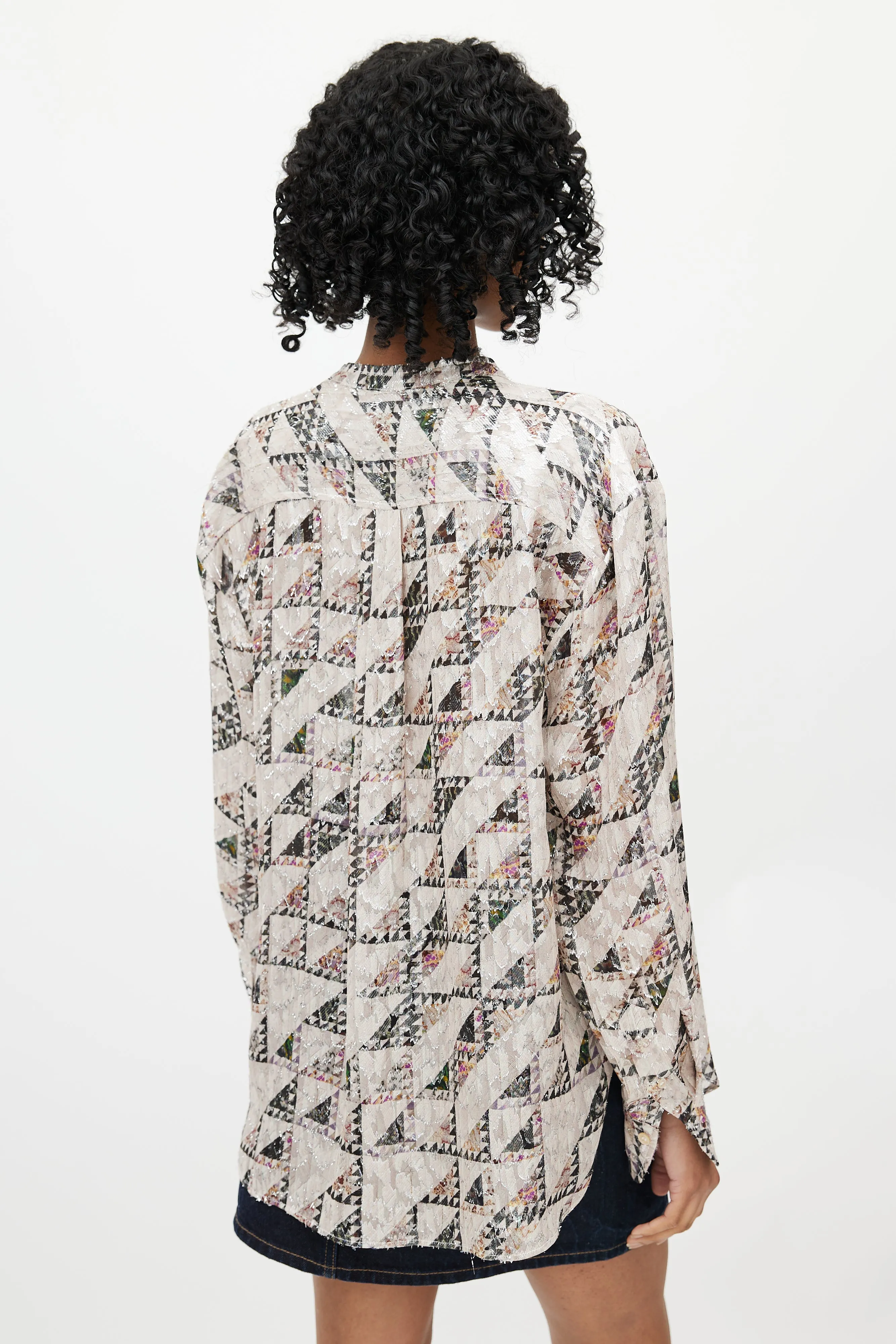 Beige & Multicolour Geometric Silk Shirt