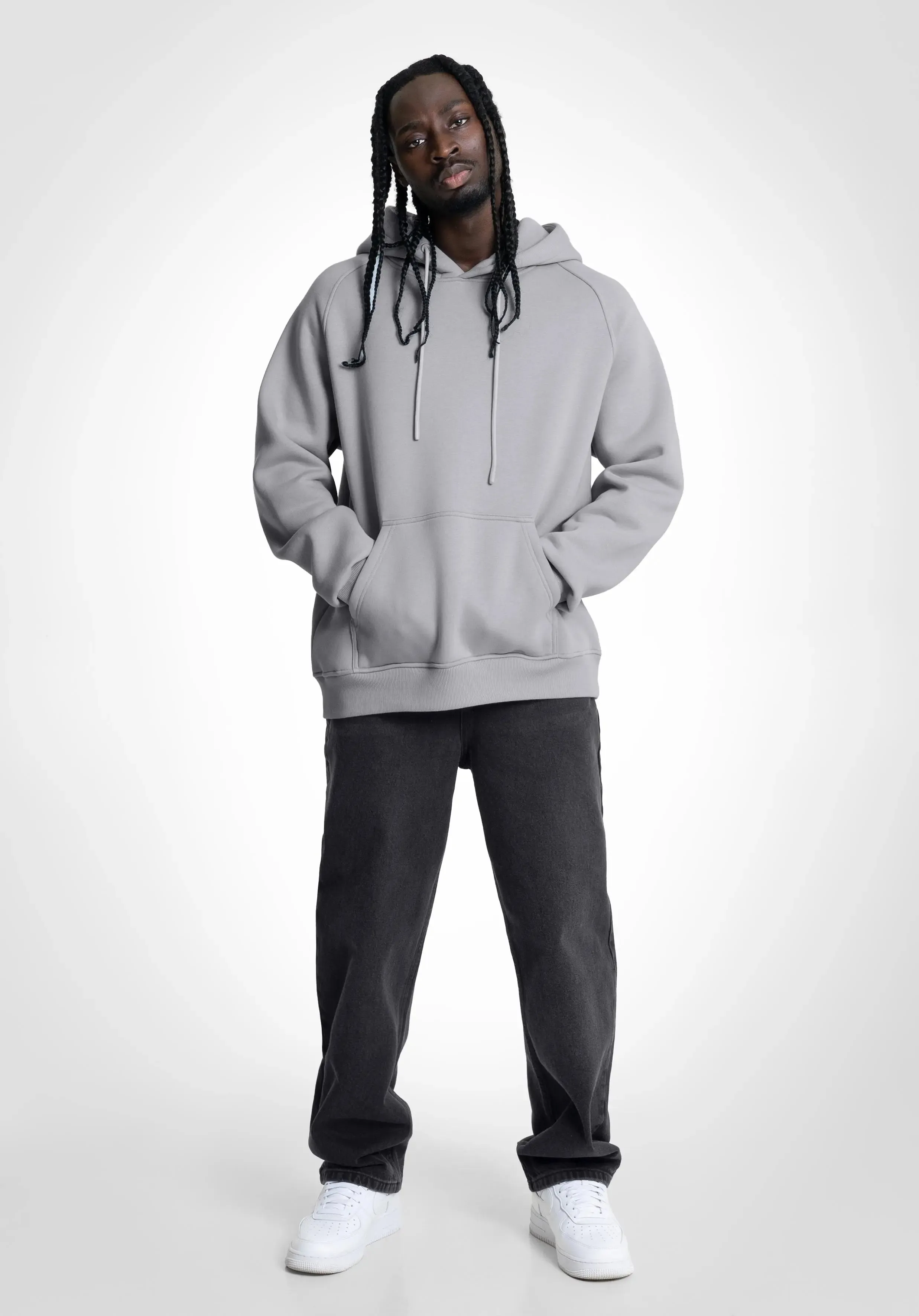 Boxy Raglan Hoodie - Light Grey