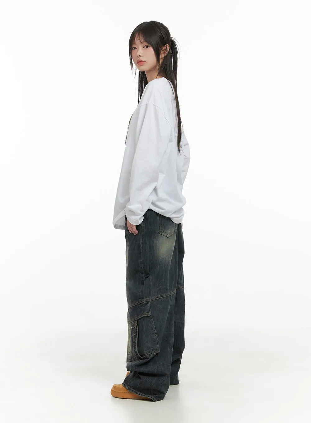 Capri Roomy Denim Cargo Jeans CS412