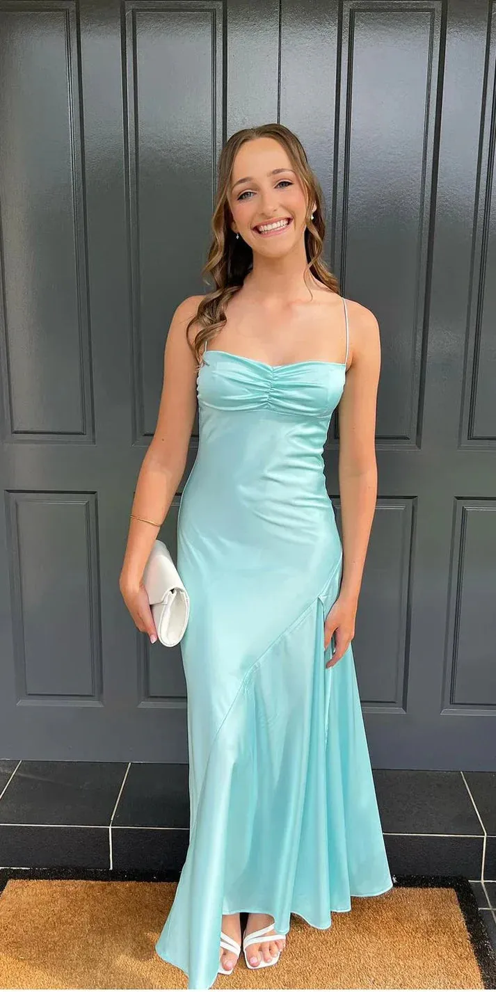 Elegant Dresses Gowns Evening Dresses Spaghetti Straps Long Prom Dress Satin Formal Party Dress