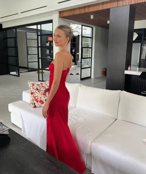 Elegant Dresses Gowns Evening Dresses Spaghetti Straps Long Prom Dress Satin Formal Party Dress