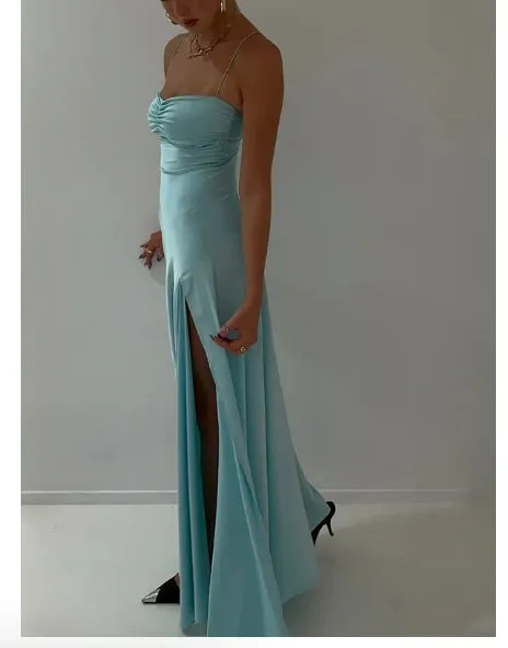 Elegant Dresses Gowns Evening Dresses Spaghetti Straps Long Prom Dress Satin Formal Party Dress