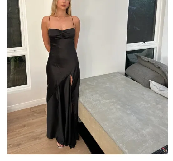 Elegant Dresses Gowns Evening Dresses Spaghetti Straps Long Prom Dress Satin Formal Party Dress