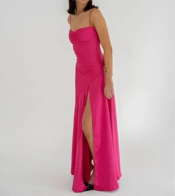 Elegant Dresses Gowns Evening Dresses Spaghetti Straps Long Prom Dress Satin Formal Party Dress