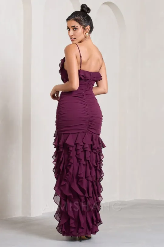 Elegant Gowns Evening Dresses Spaghetti Straps Chiffon Ruffle Evening Party Dress