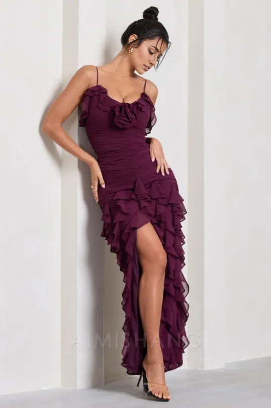 Elegant Gowns Evening Dresses Spaghetti Straps Chiffon Ruffle Evening Party Dress