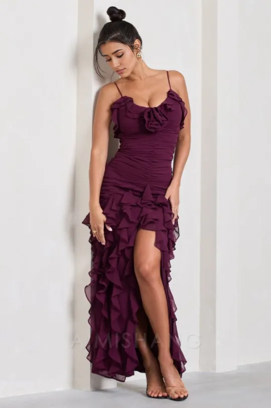 Elegant Gowns Evening Dresses Spaghetti Straps Chiffon Ruffle Evening Party Dress