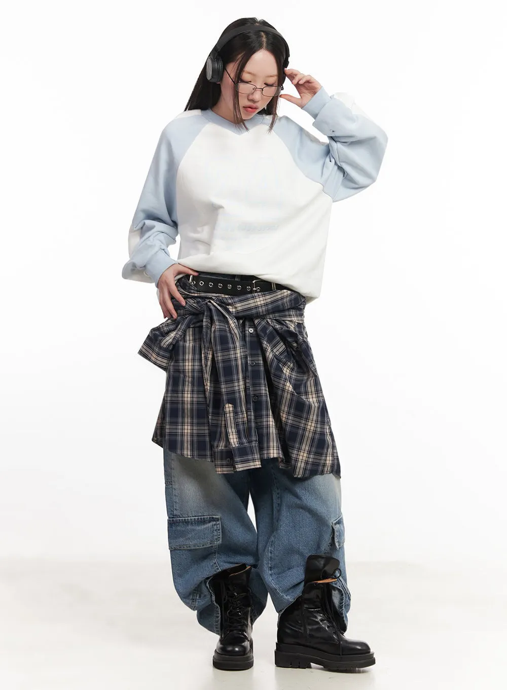 Heather Cargo Washed Wide-Leg Jeans IM528