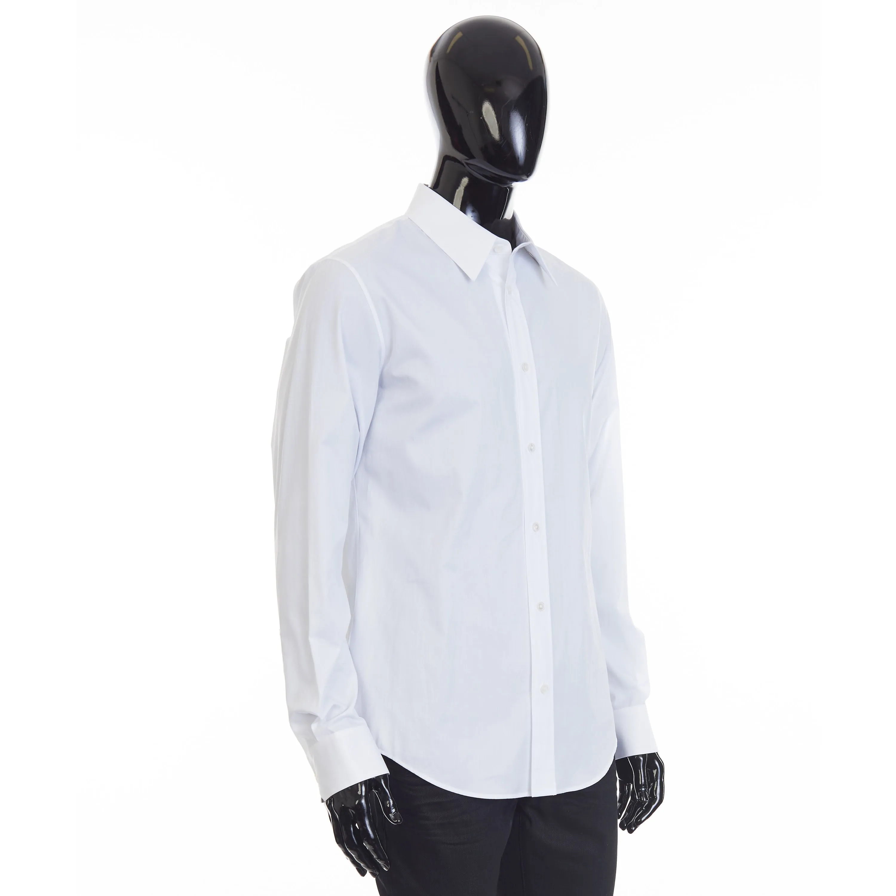 Loose Shirt With Drugstore Collar & Edgestitching In White Cotton Poplin