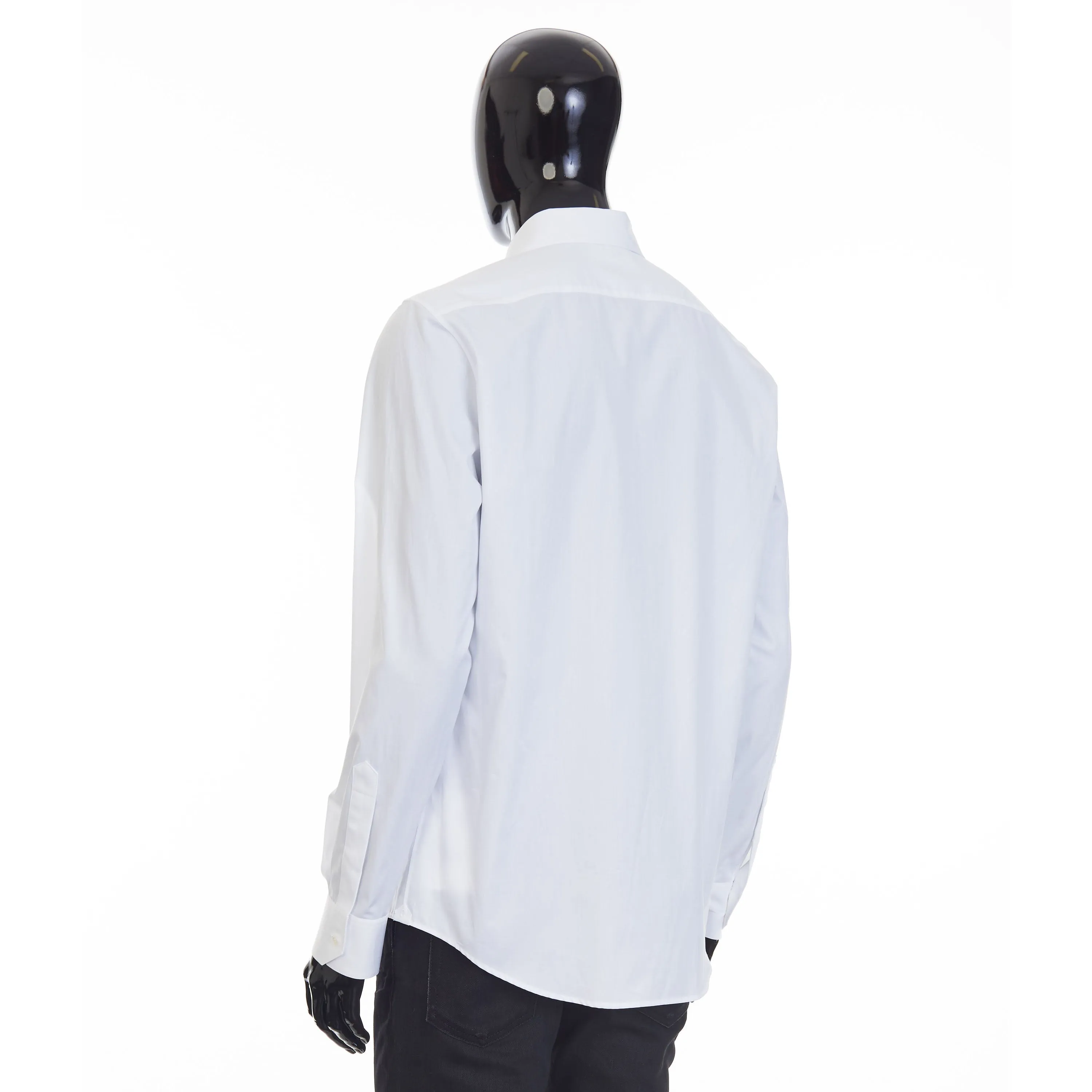 Loose Shirt With Drugstore Collar & Edgestitching In White Cotton Poplin