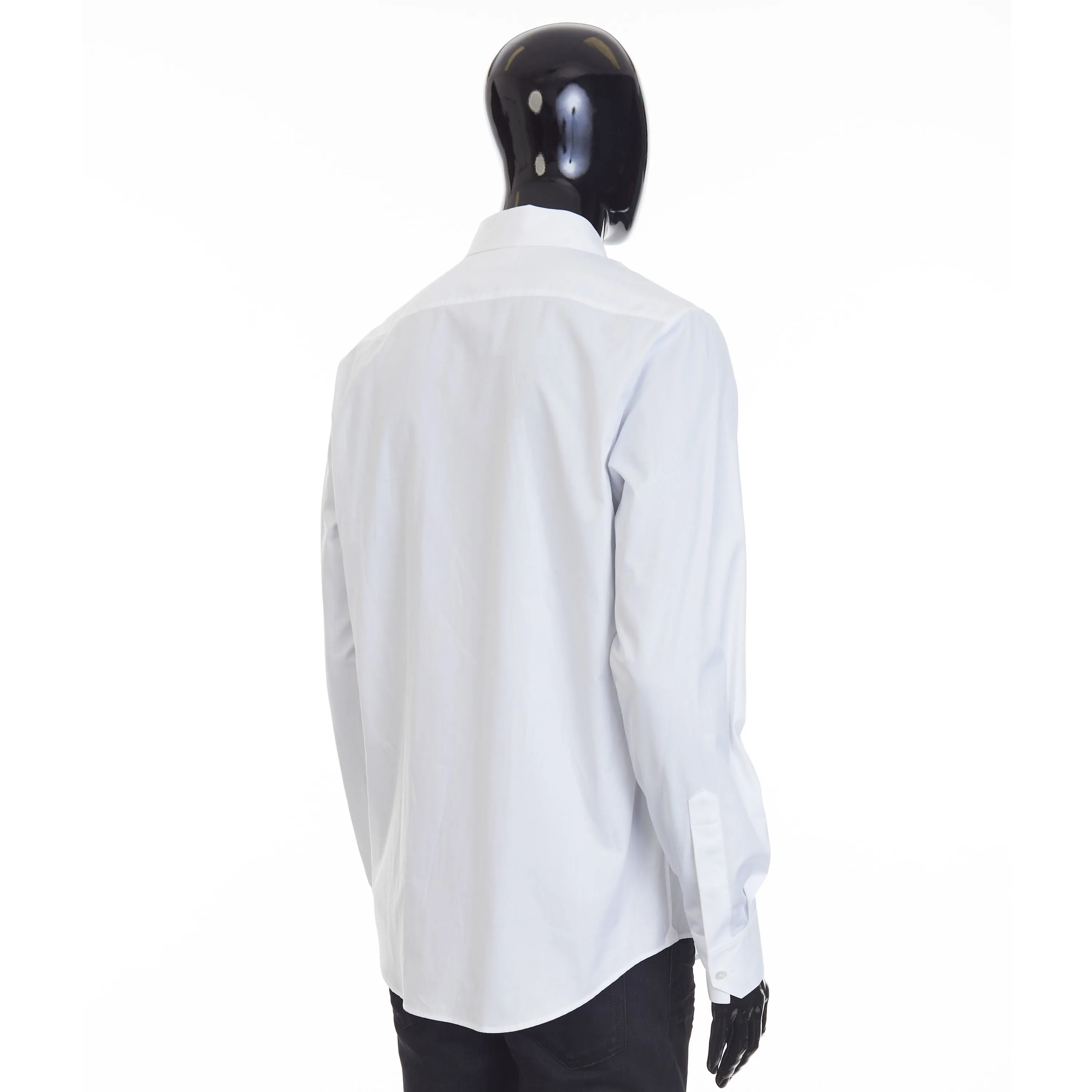 Loose Shirt With Drugstore Collar & Edgestitching In White Cotton Poplin