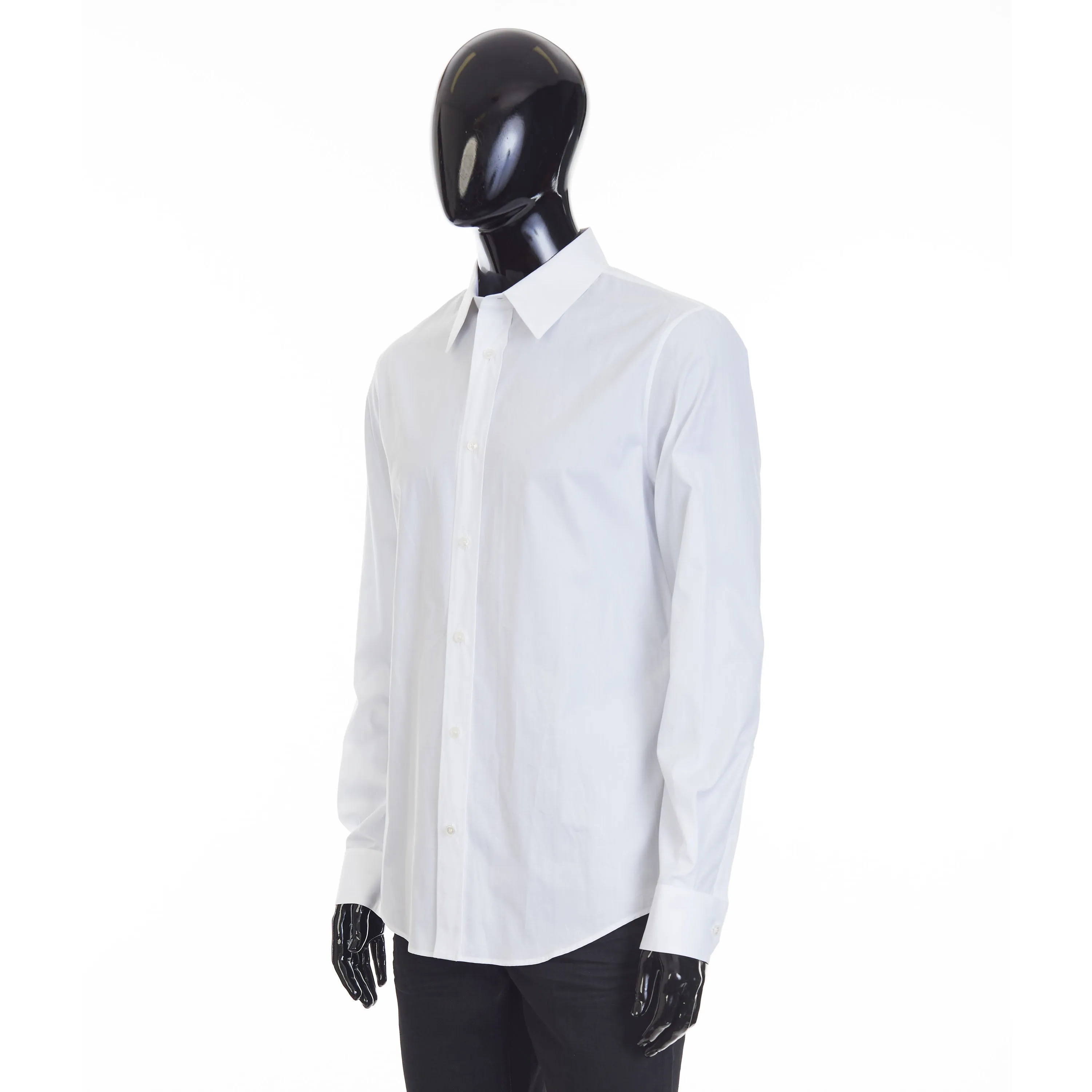 Loose Shirt With Drugstore Collar & Edgestitching In White Cotton Poplin