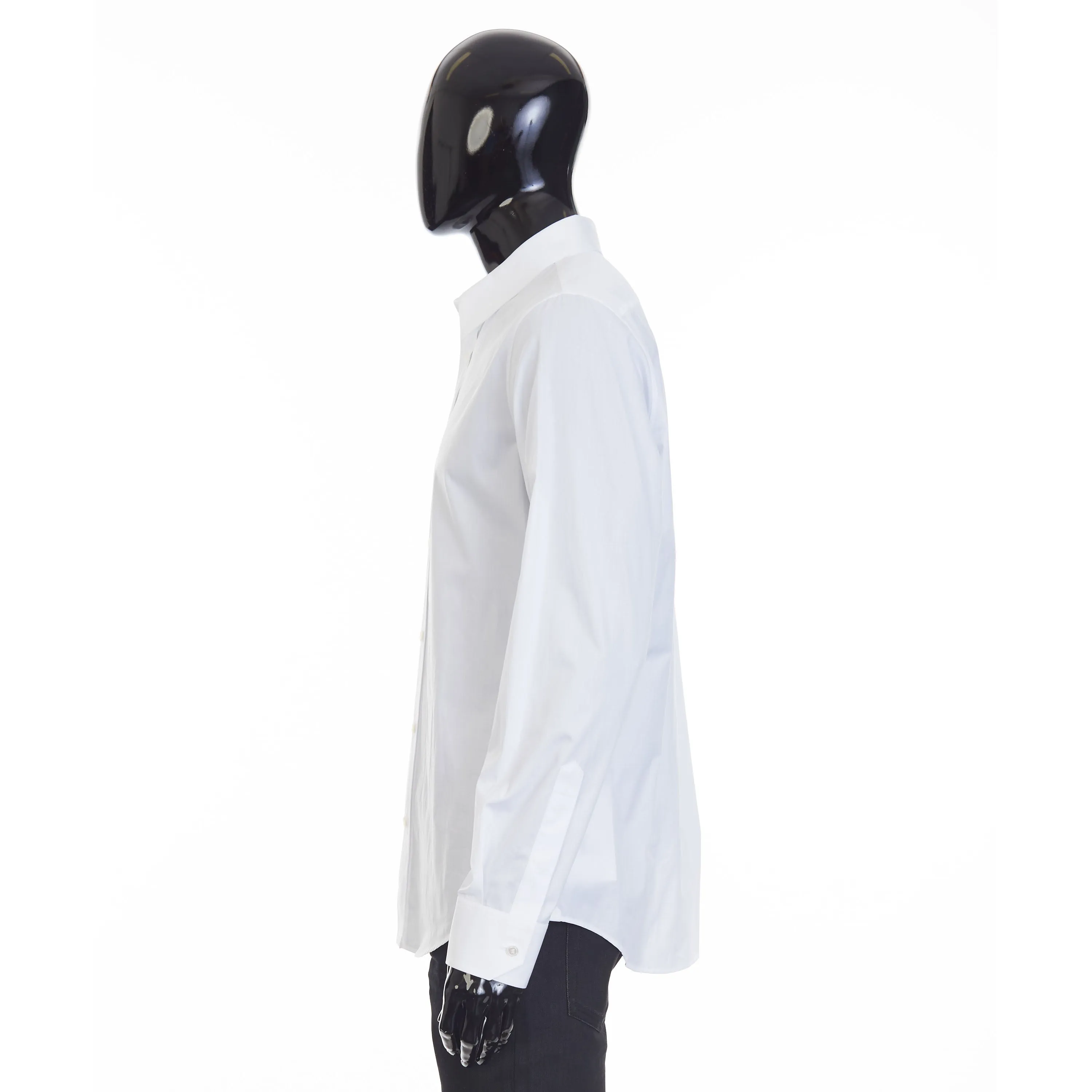 Loose Shirt With Drugstore Collar & Edgestitching In White Cotton Poplin