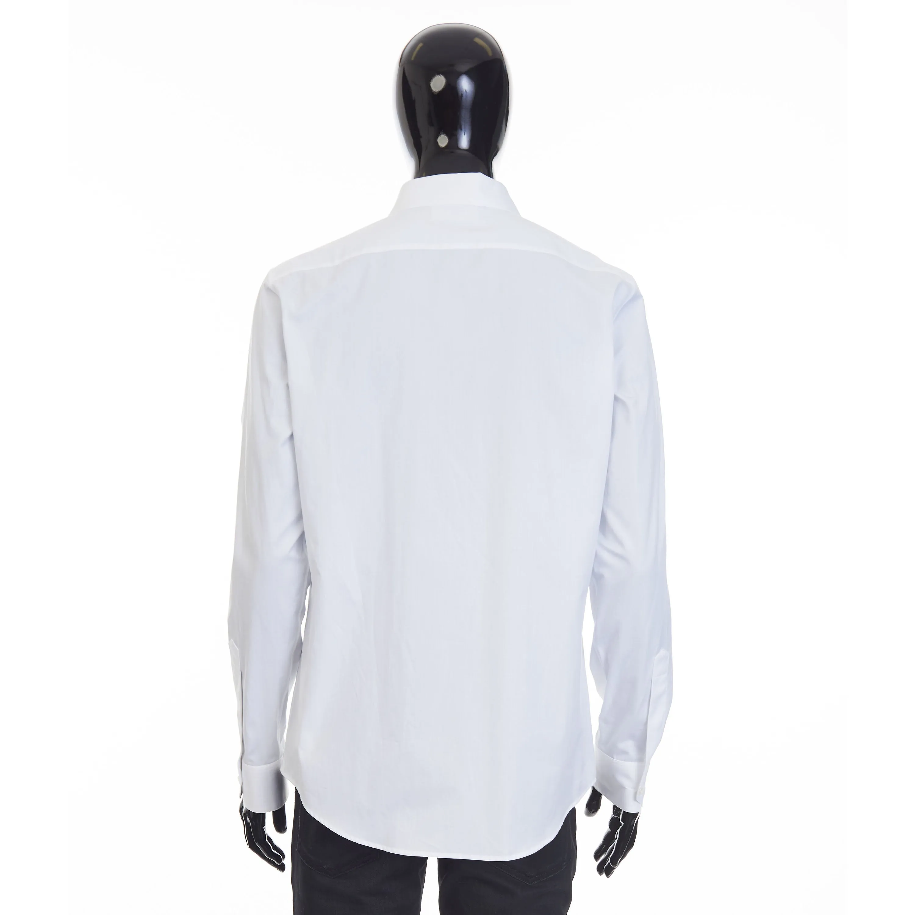 Loose Shirt With Drugstore Collar & Edgestitching In White Cotton Poplin