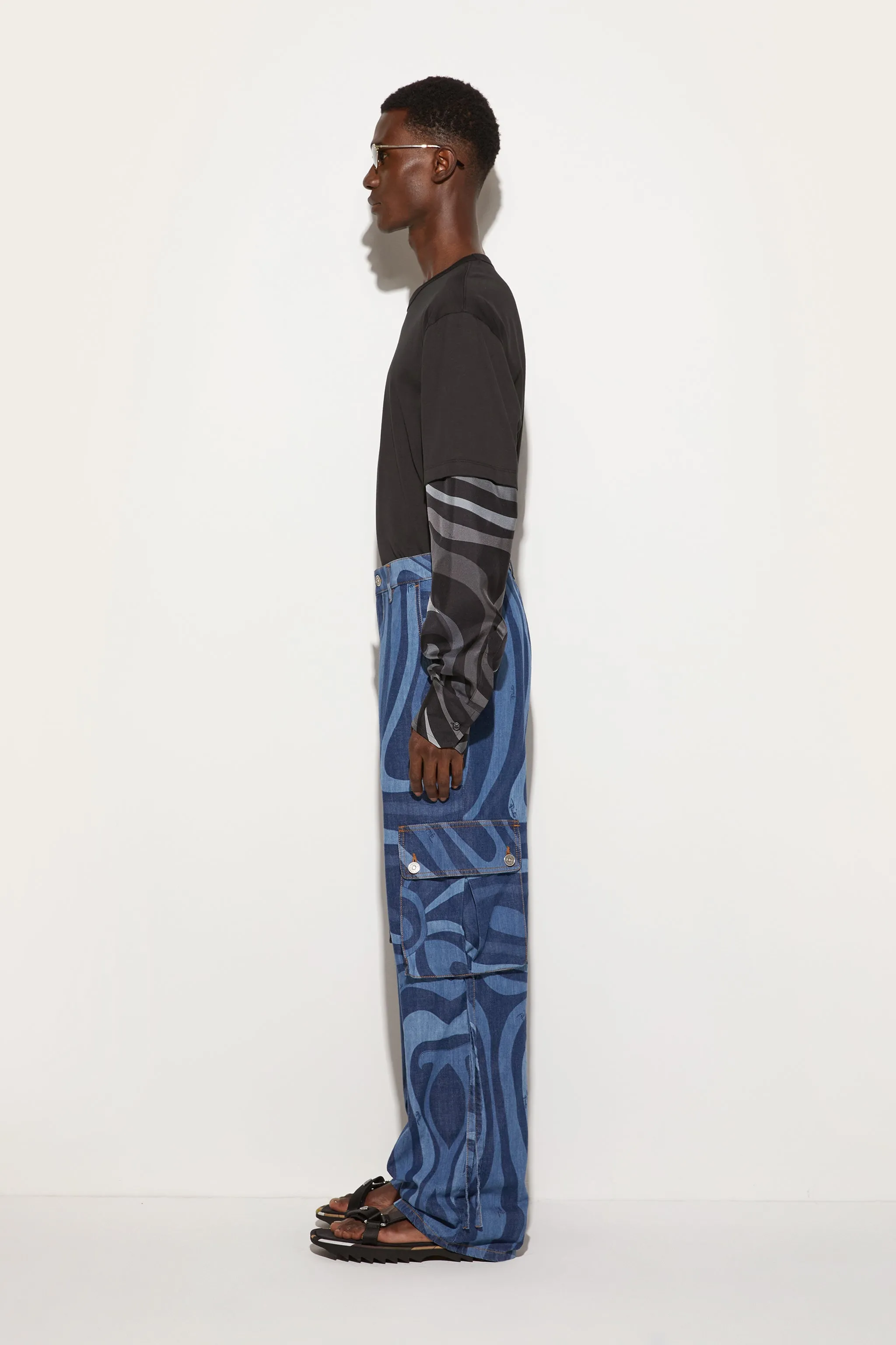 Marmo-Print Cargo Jeans