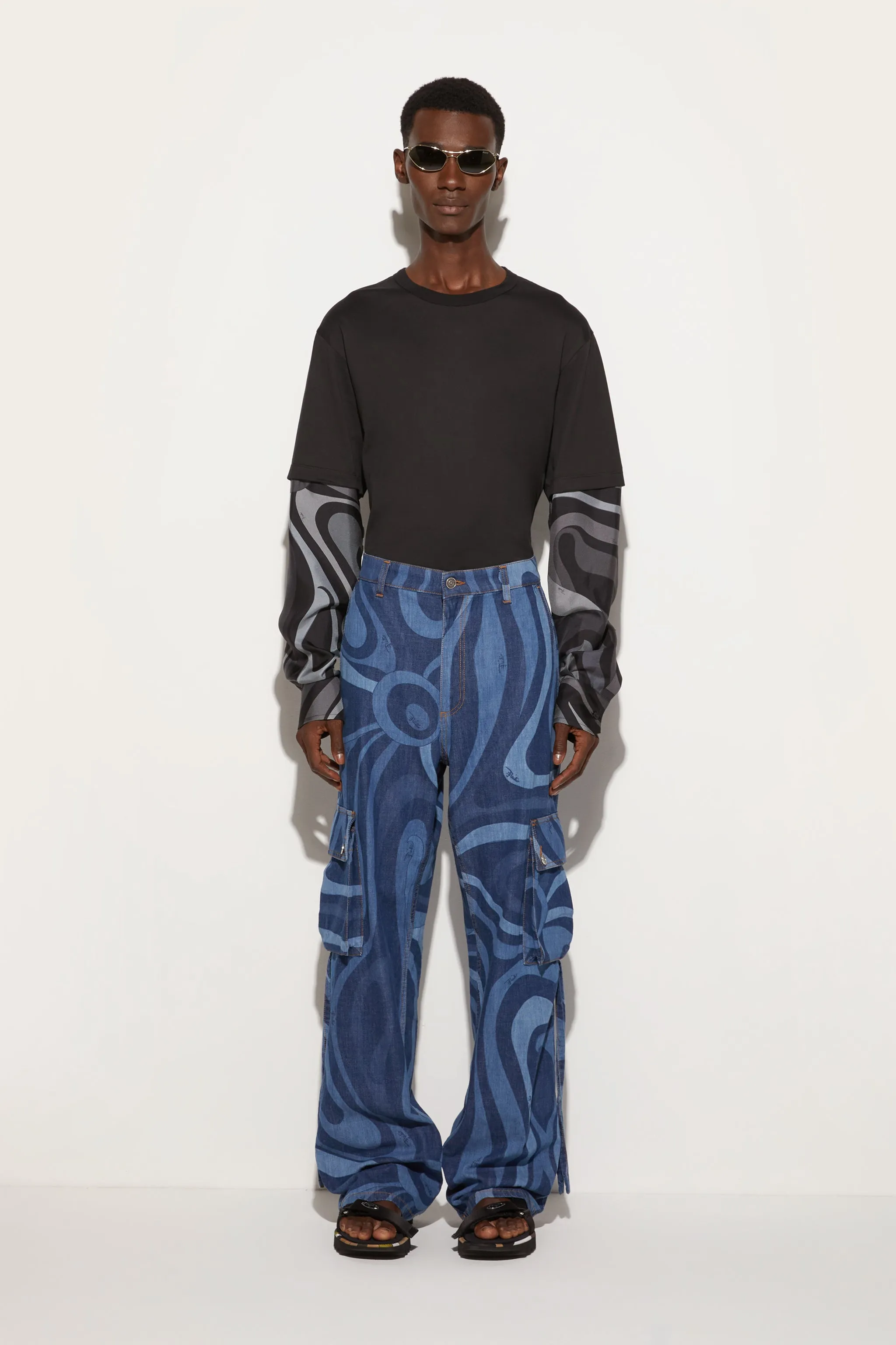 Marmo-Print Cargo Jeans