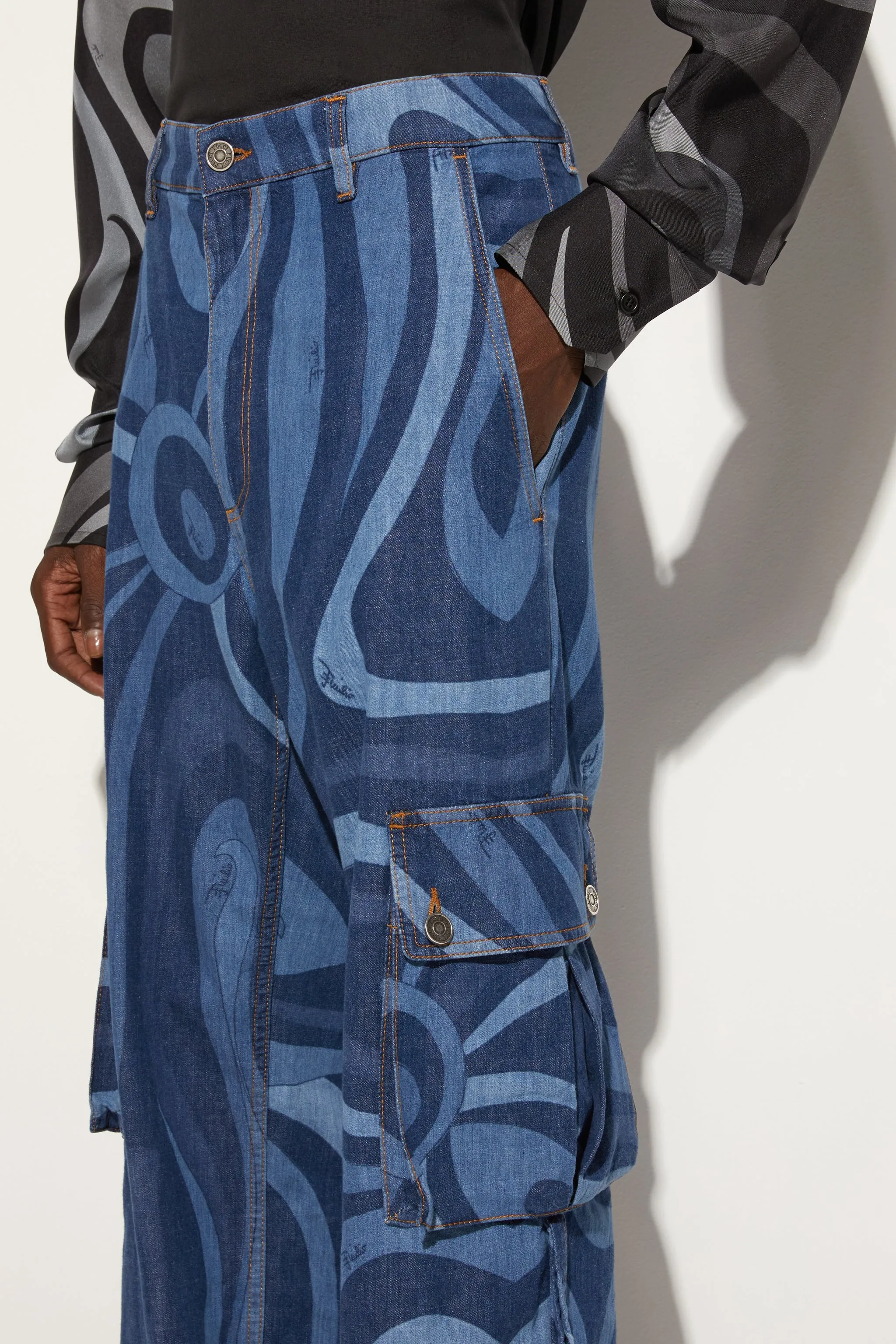 Marmo-Print Cargo Jeans