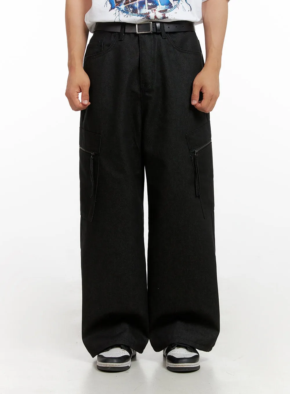 Men's Cargo Denim Jeans (Black) IG409