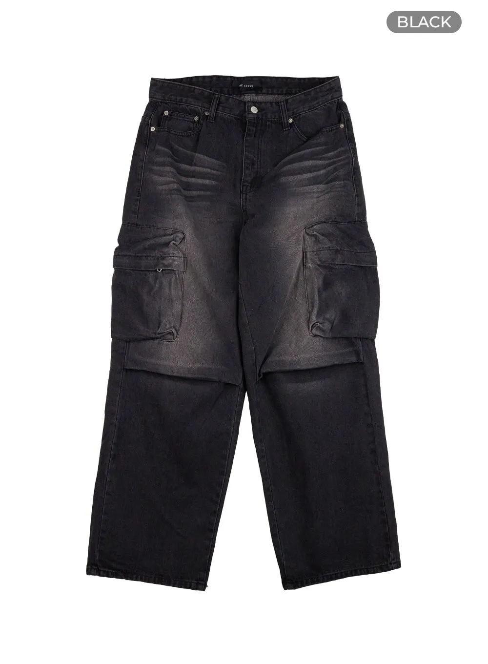 Men's Cargo Pocket Washed Denim Jeans IO428