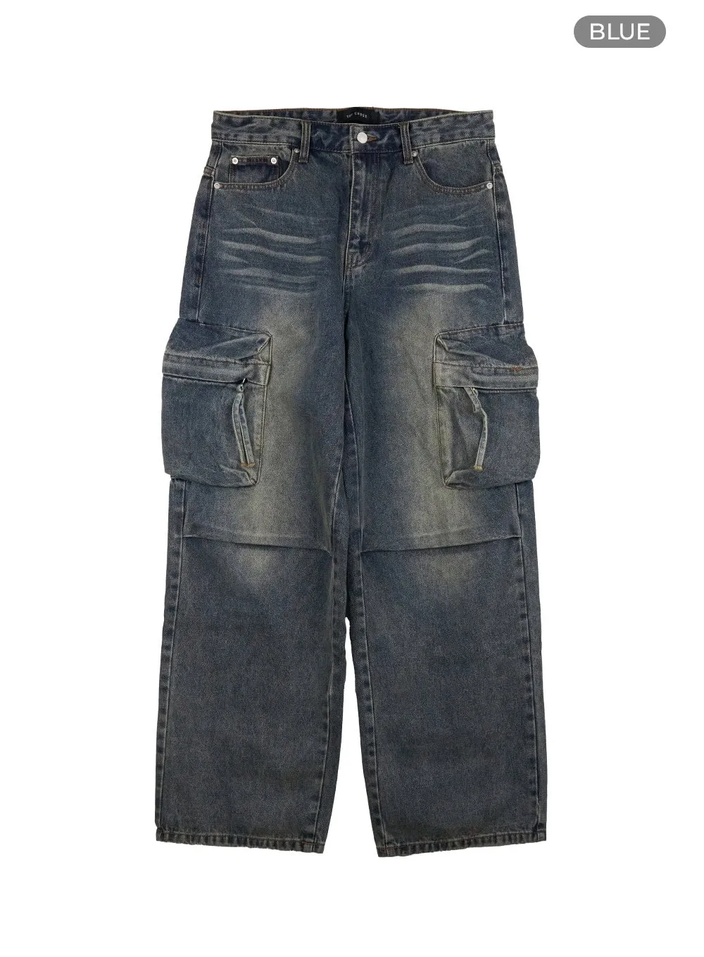 Men's Cargo Pocket Washed Denim Jeans IO428