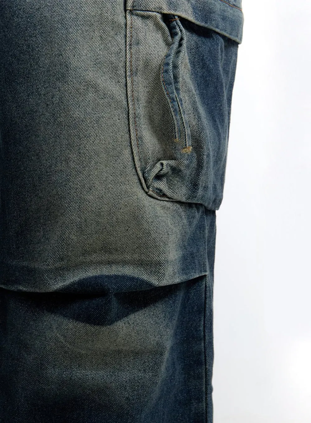 Men's Cargo Pocket Washed Denim Jeans IO428