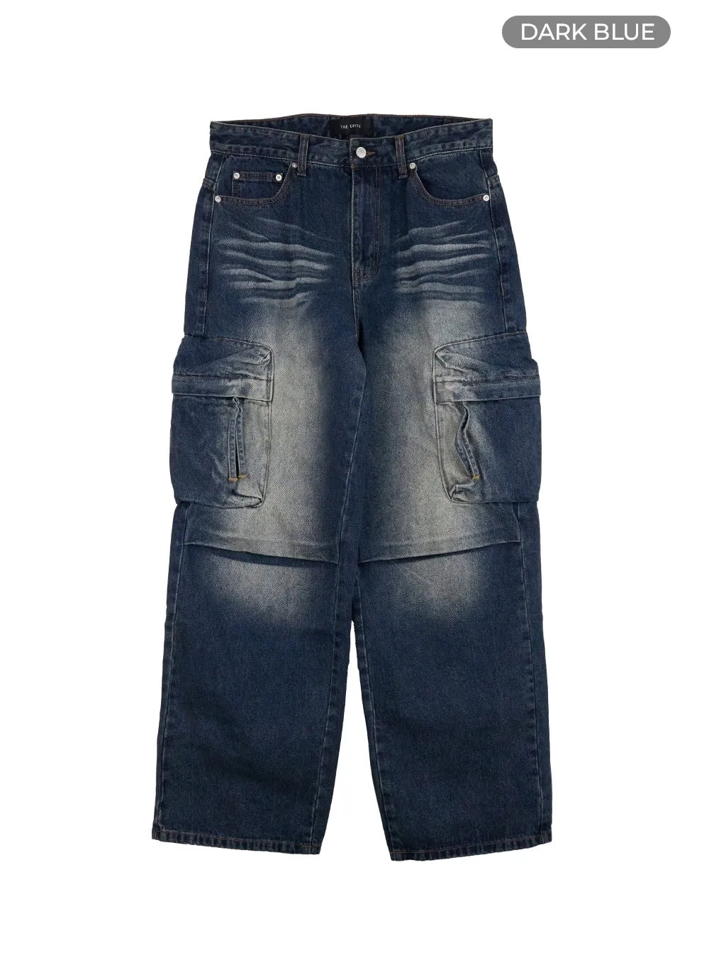 Men's Cargo Pocket Washed Denim Jeans IO428
