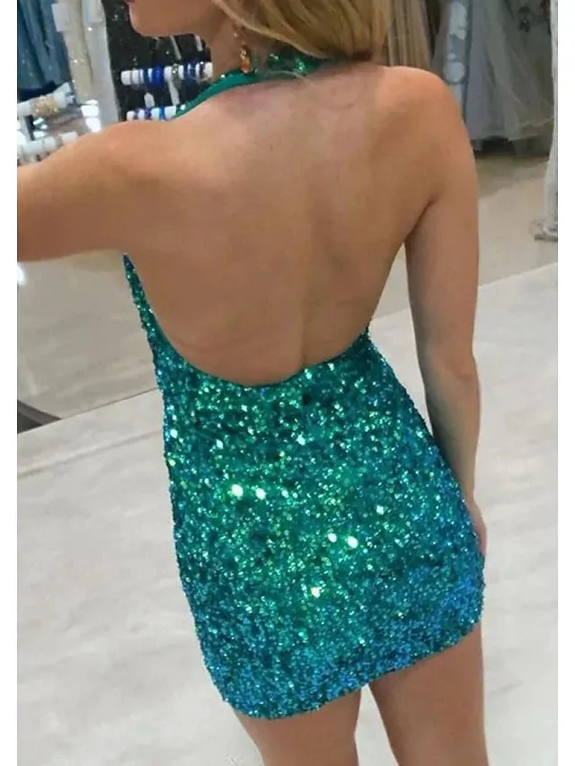 Mermaid / Trumpet Party Dresses Sexy Dress Cocktail Party Short / Mini Sleeveless V Neck Sequined Backless