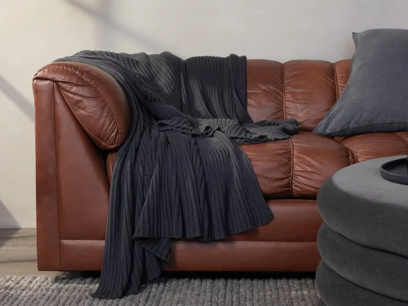 Oversized Rib Knit Throw (Charcoal)