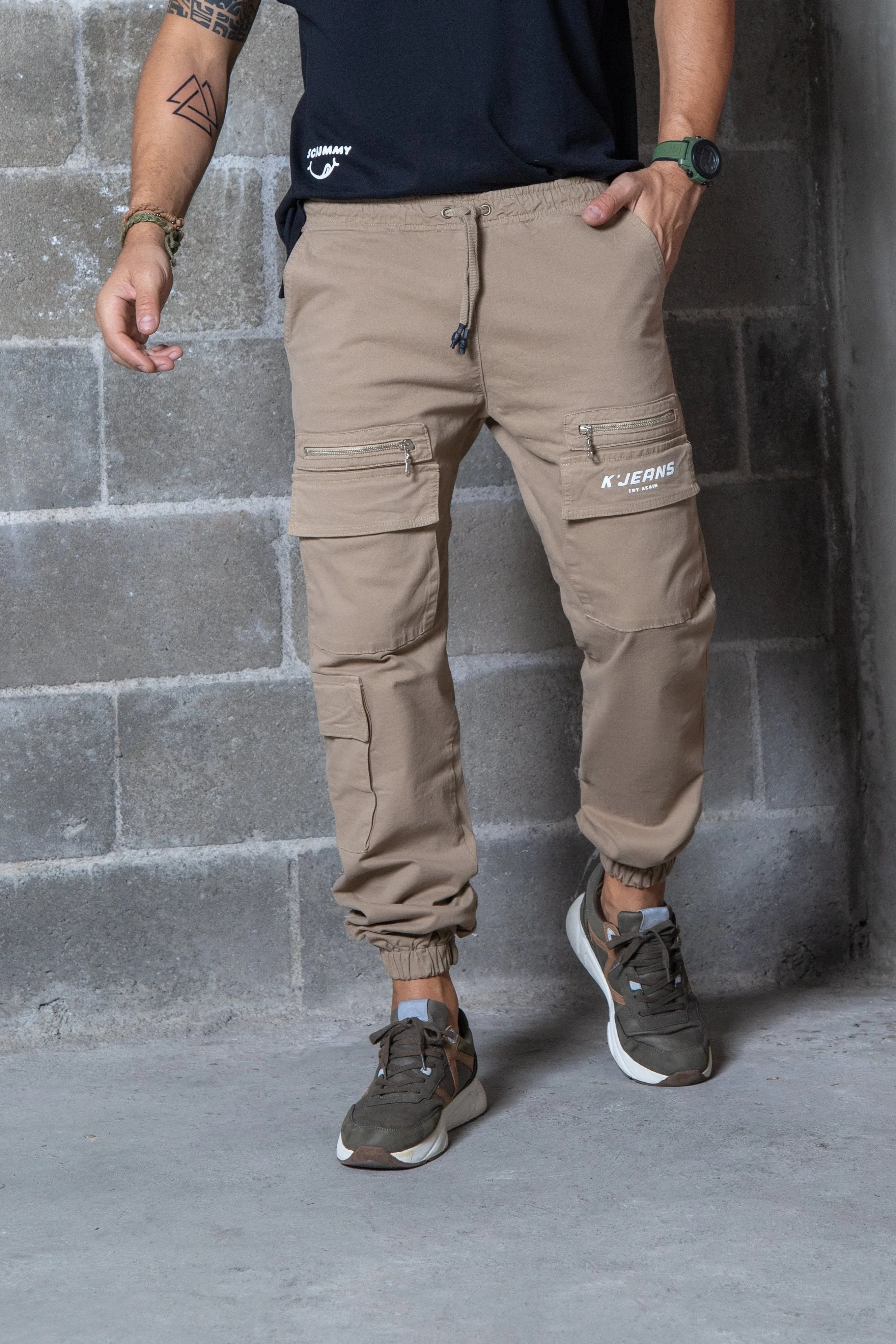 Pantalón hombre cargo wide BEIGE  REF 20382