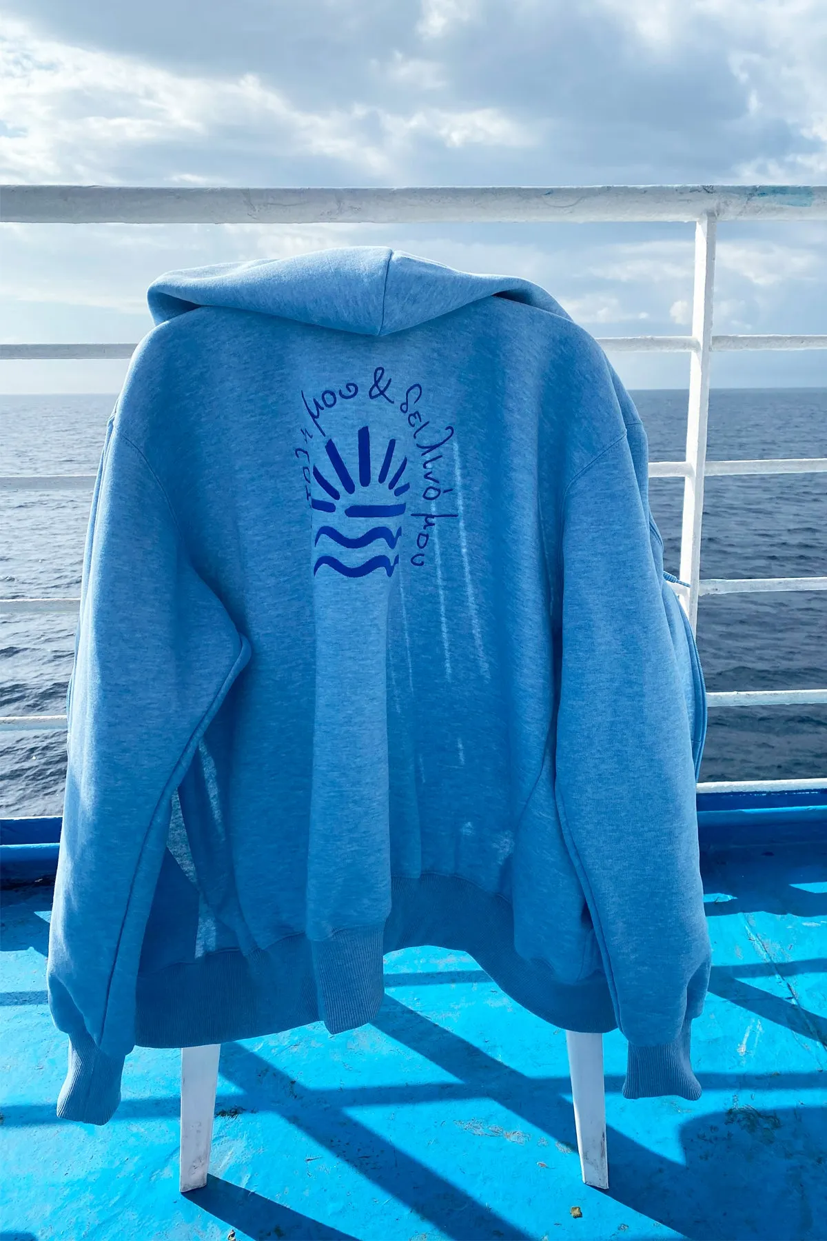 "Anatoli mou" Zaketa Hoodie in Pastel Blue 𝗢𝗻𝗲 𝗦𝗶𝘇𝗲