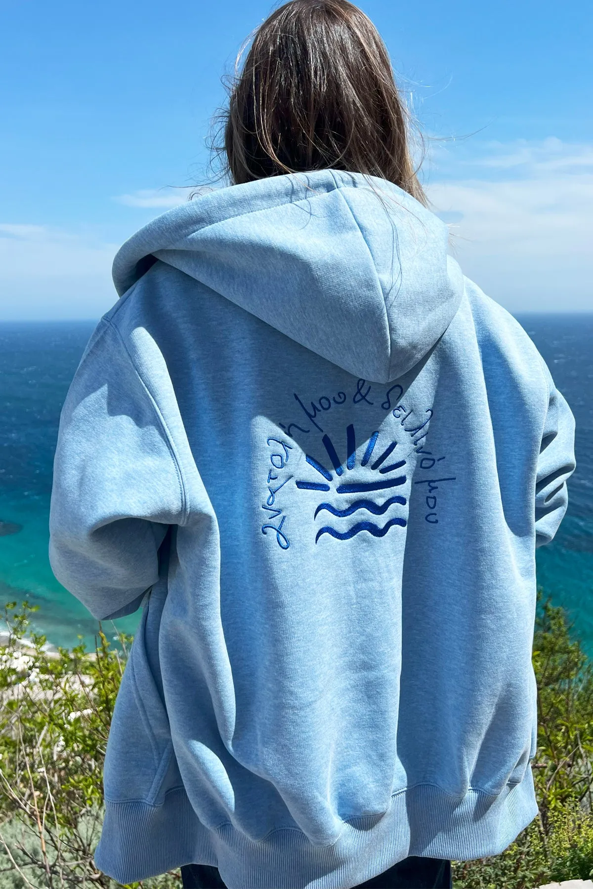 "Anatoli mou" Zaketa Hoodie in Pastel Blue 𝗢𝗻𝗲 𝗦𝗶𝘇𝗲