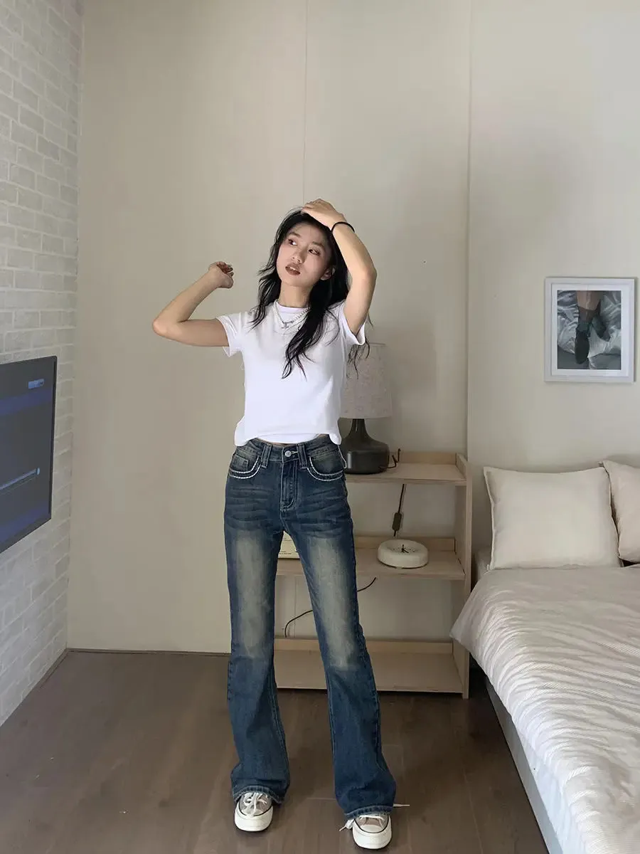 TAVIMART  -  Bootcut Denim Pants High Waist And Slimming Women American Style Straight-Leg Jeans Spring Autumn New Retro High Street Trousers