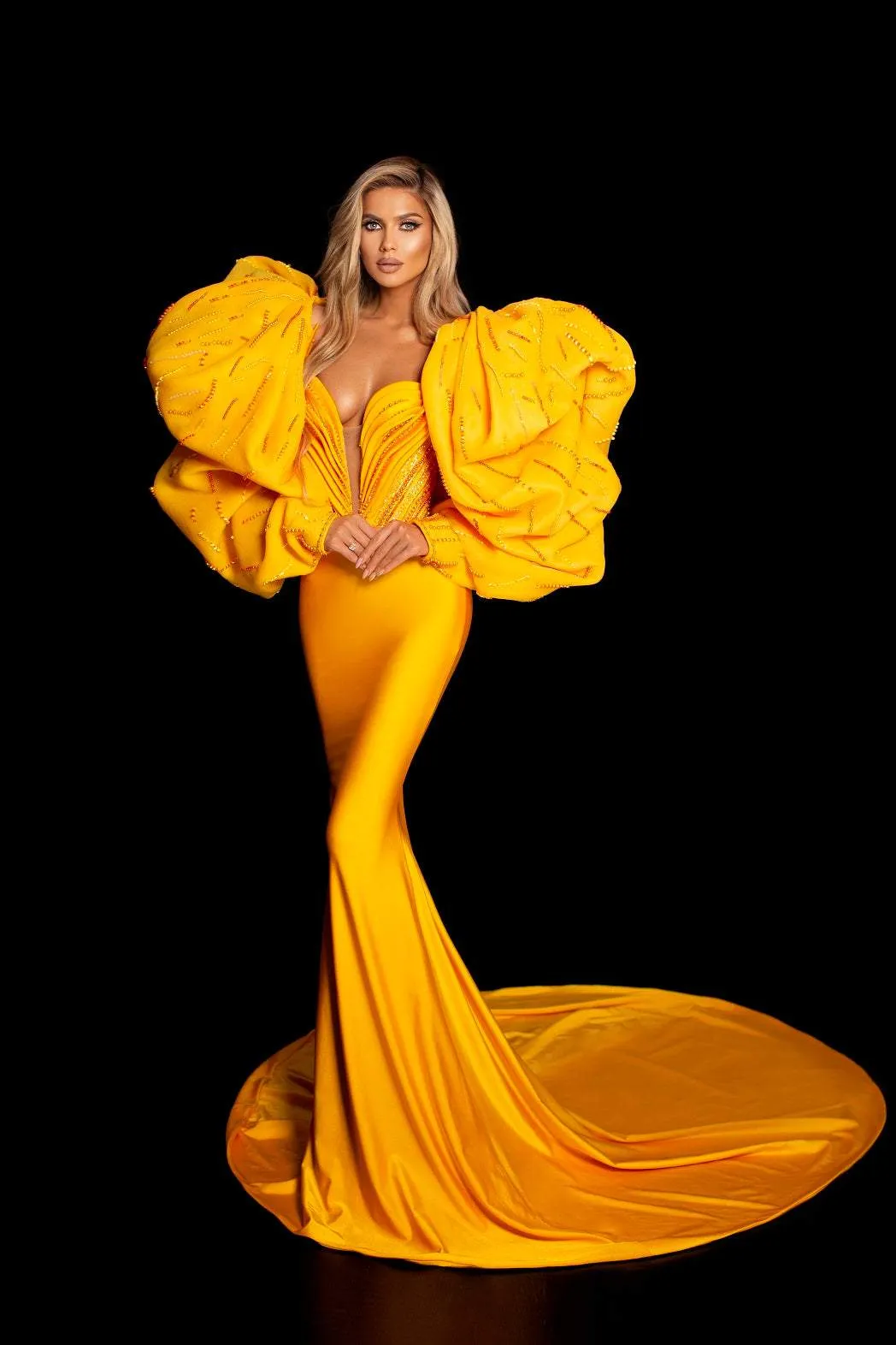 Yellow Slik Evening Dress